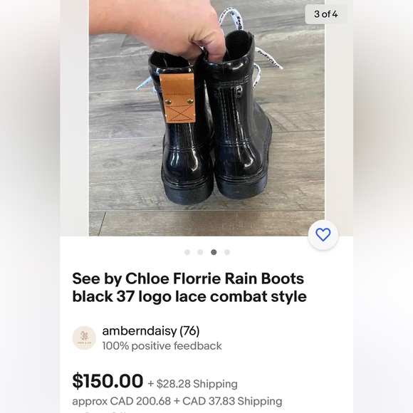 SOLD Chloe Rain Boots Combat Black Boots Size 38.5 Sold Out or $300+online - Picture 12 of 13